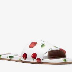 Delphine Cherry-Print Leather Slide Sandal